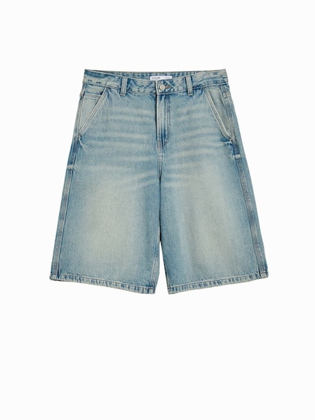Niebieskie jeansowe bermudy baggy fit z efektem sprania