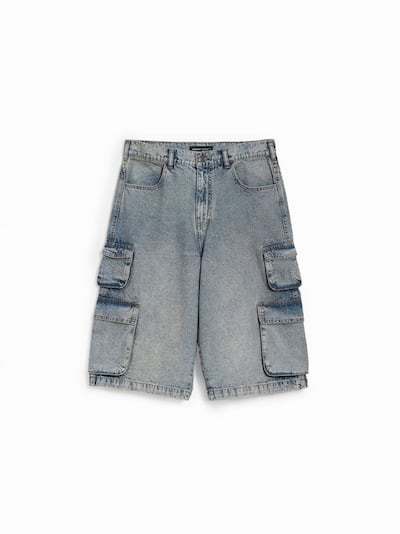 Jeansowe szorty z kieszeniami cargo niebieskie