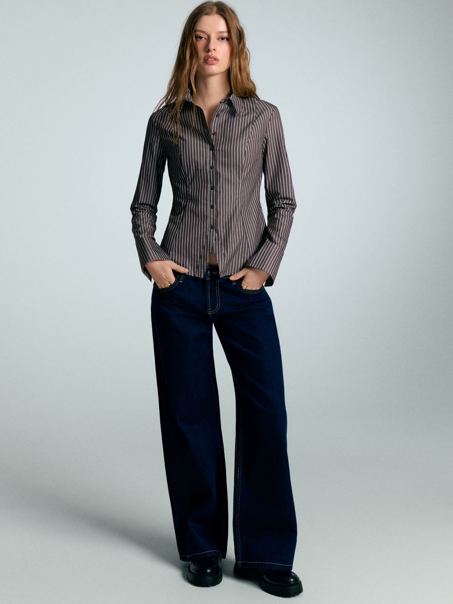 Taliowana koszula w paski z długim rękawem brązowa - brązowy - HOUSE