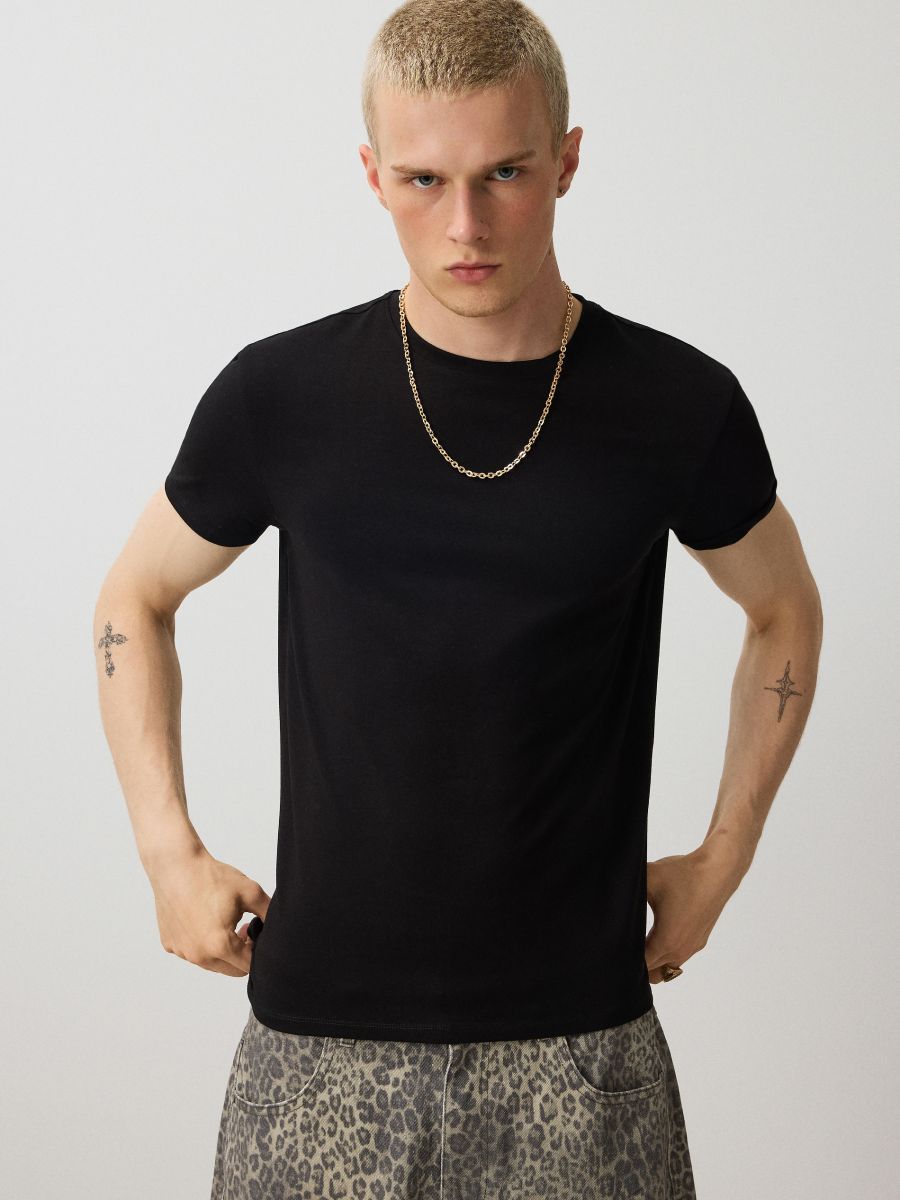 Czarna koszulka basic slim fit - czarny - HOUSE