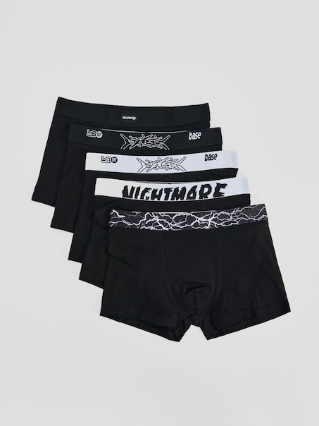 Czarne bokserki 5-pak z nadrukami na taśmach