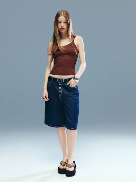 Jeansowe bermudy z guzikami granatowe