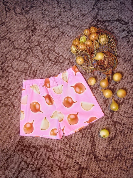 Luźne różowe bokserki z motywem cebuli Shrek x Włodi4444