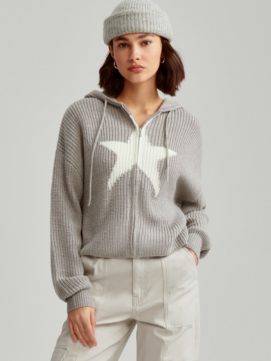 Jasnoszary sweter z kapturem i motywem gwiazdy - jasnoszary - HOUSE