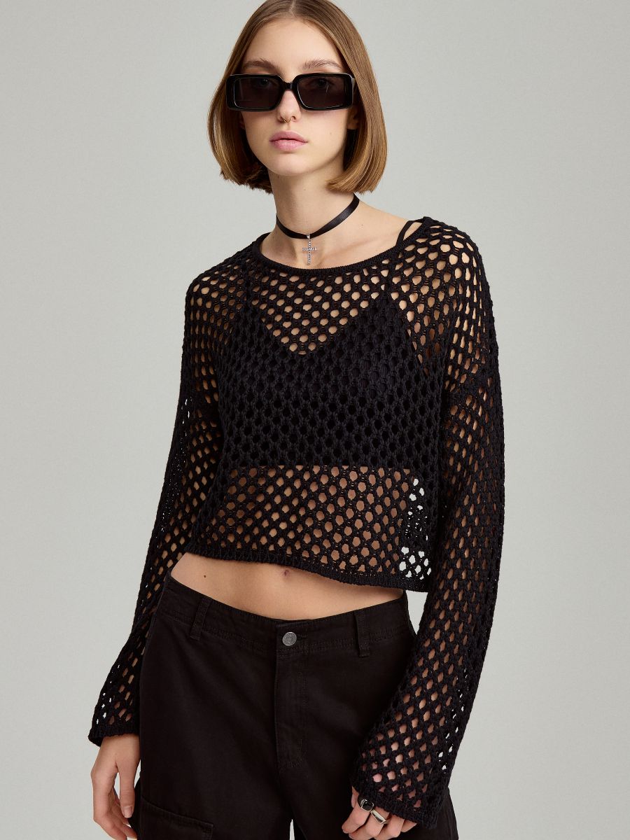Pullover mit lochmuster schwarz