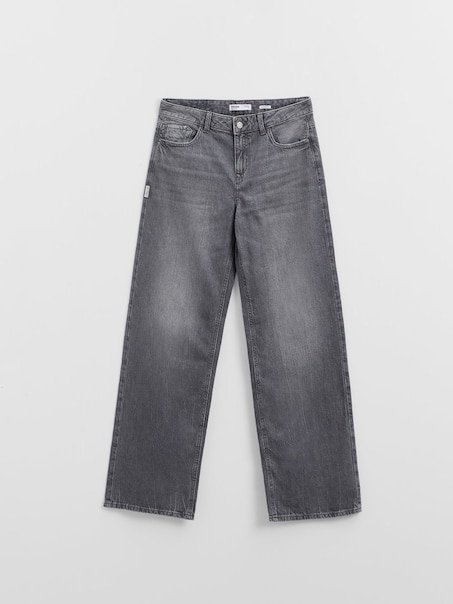 Jasnoszare jeansy wide leg z niskim stanem
