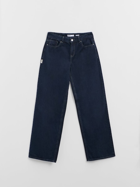 Ciemnogranatowe jeansy wide leg z niskim stanem