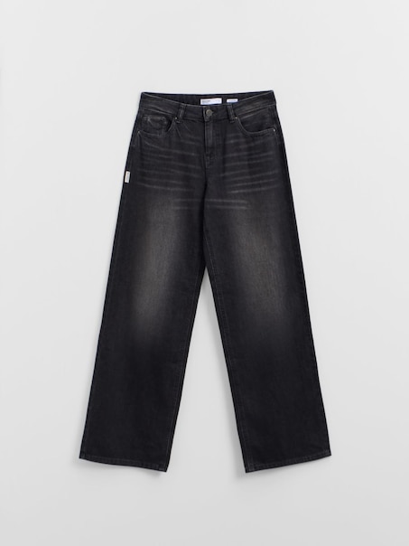 Czarne jeansy wide leg z niskim stanem