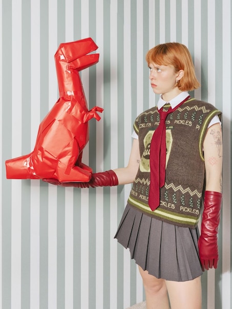 Swetrowa kamizelka z żakardowym wzorem Pickles zielona