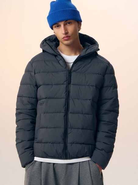 Pikowana kurtka regular fit basic ciemnoszara
