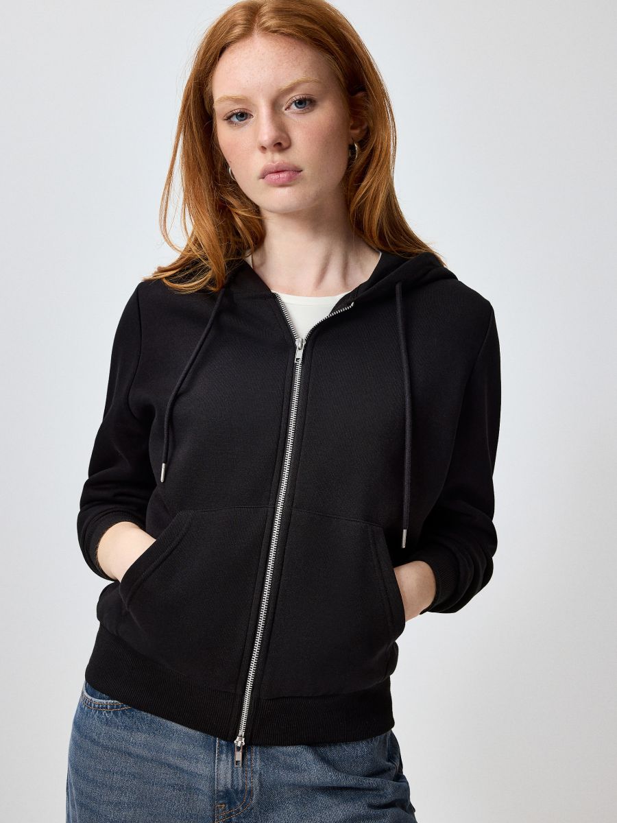 Rozpinana bluza basic z kapturem czarna - czarny - HOUSE