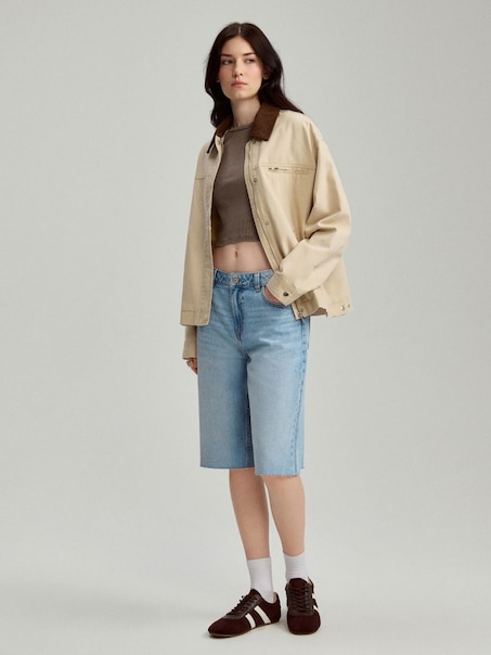 Niebieskie szorty jeansowe bermudy mid waist