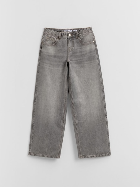 Szare jeansy baggy fit low waist z efektem sprania