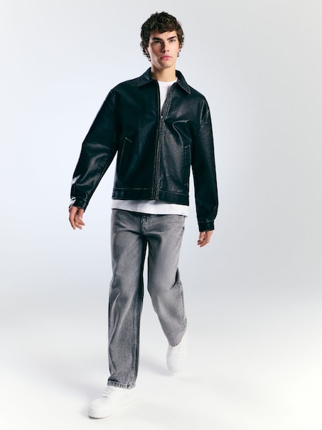 Czarna kurtka biker ze sztucznej skóry retro