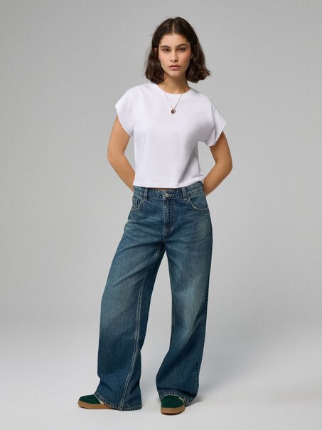 Granatowe jeansy baggy straight fit
