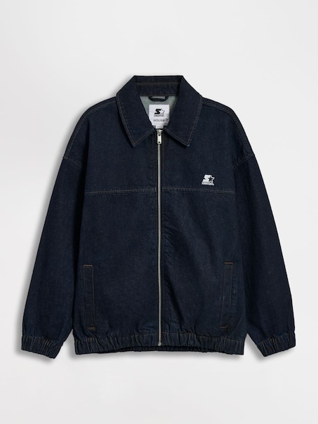 Granatowa kurtka jeansowa bomber dad fit UNISEX z haftem Starter