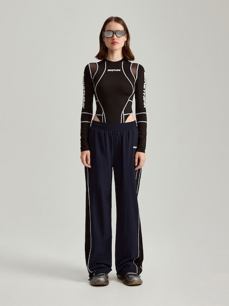 Granatowe spodnie straight fit ze stoperami