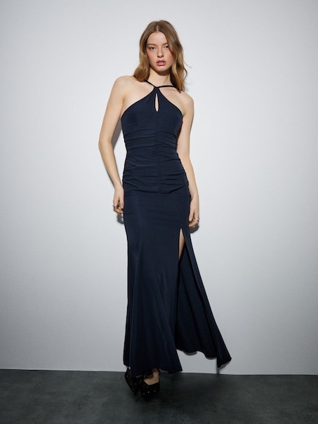 Granatowa sukienka maxi o kroju syrenki na ramiączkach