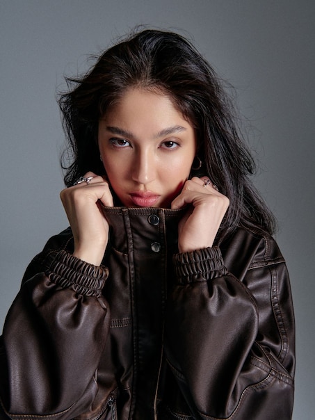 Brązowa kurtka ze sztucznej skóry ze stójką w stylu vintage