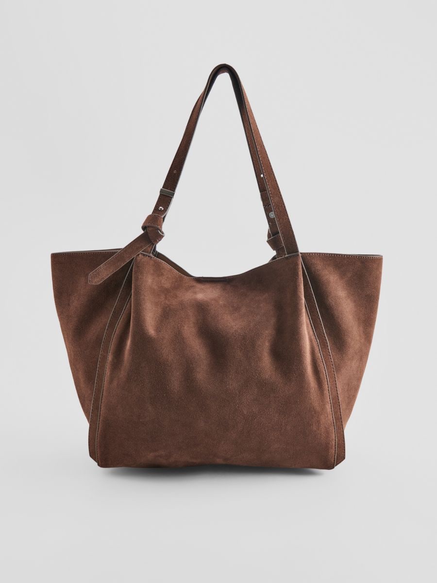 Skórzana zamszowa torebka shopper brązowa - brązowy - HOUSE