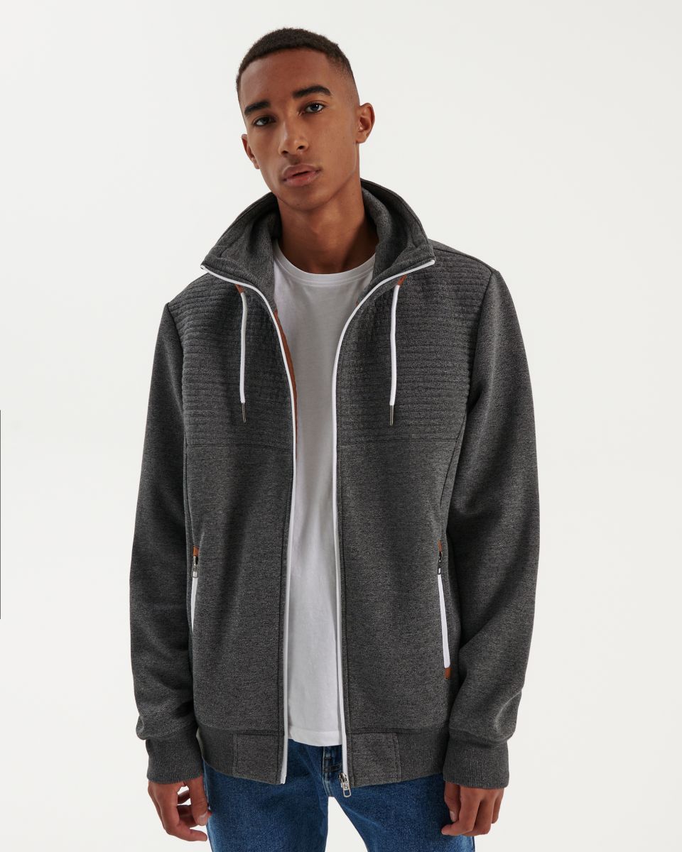 Zip up sweatshirt with stand up collar 