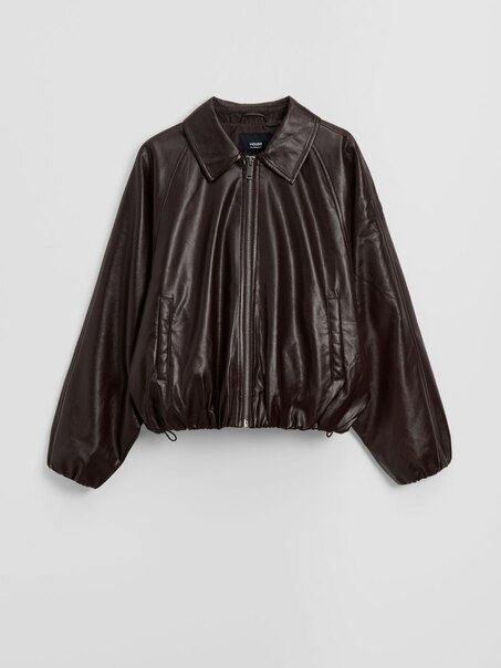 Brązowa kurtka bomber dad fit z imitacji skóry