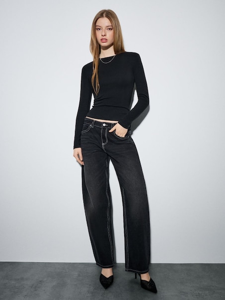 Czarne jeansy baggy barrel fit