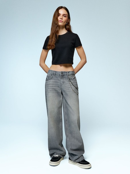 Madala vöökohaga wide leg teksapüksid