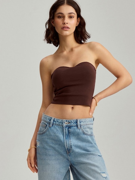 Czekoladowy top bandeau ze wszytymi miseczkami