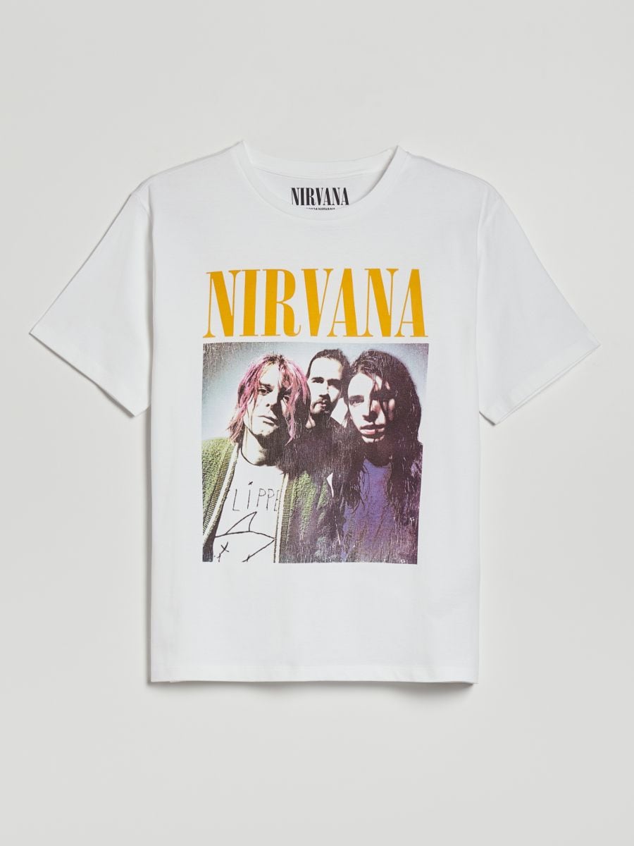 Biała koszulka z nadrukiem Nirvana - biały - HOUSE