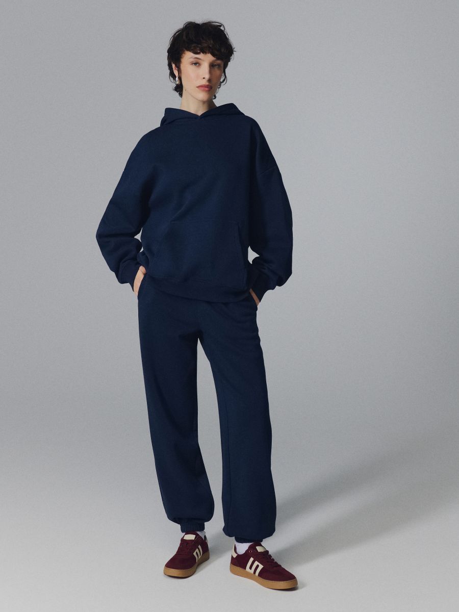 Dresowe joggery mid waist granatowe - granatowy - HOUSE