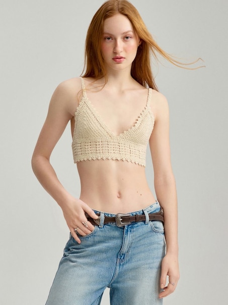 Beżowy pleciony top w stylu boho