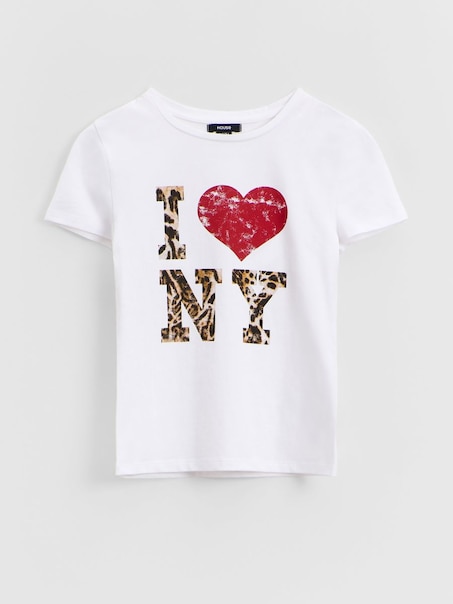 Biała koszulka z panterkowym nadrukiem I LOVE NY