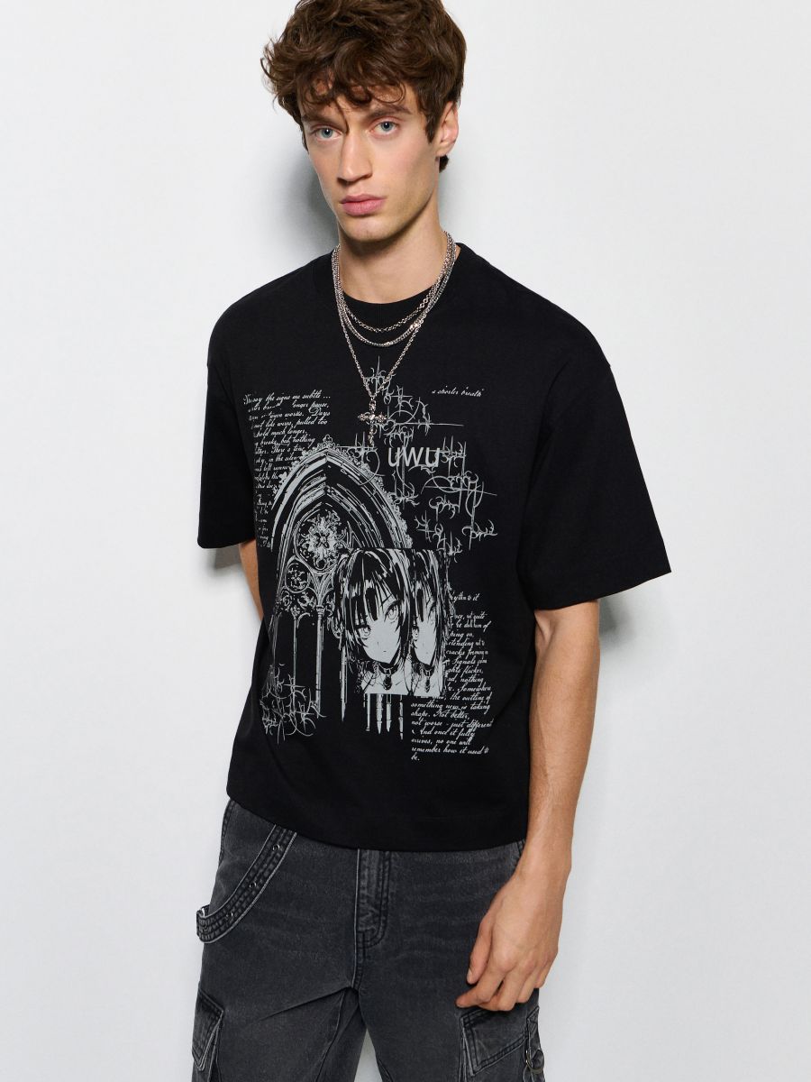 ckckck Czarna koszulka cropped z nadrukiem w stylu gothic core