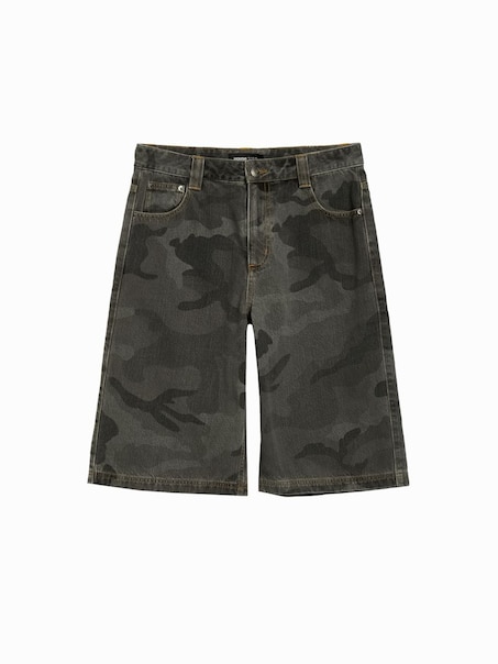 Szare szorty jeansowe baggy we wzór camo