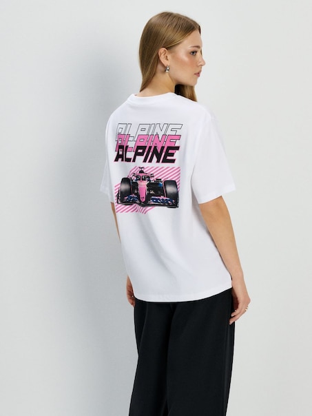 Biała koszulka z nadrukiem BWT Alpine Formula One Team