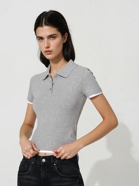 Warstwowa koszulka polo slim fit szara