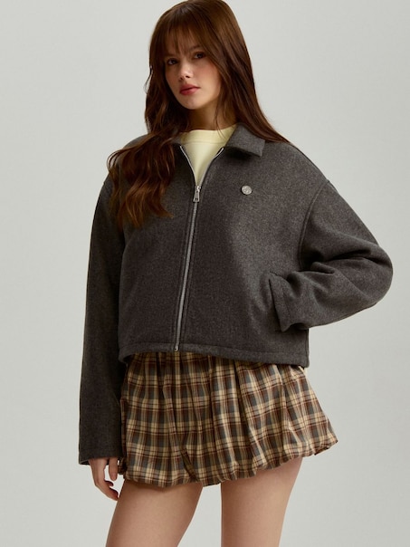 Grafitowa pudełkowa kurtka z kołnierzem