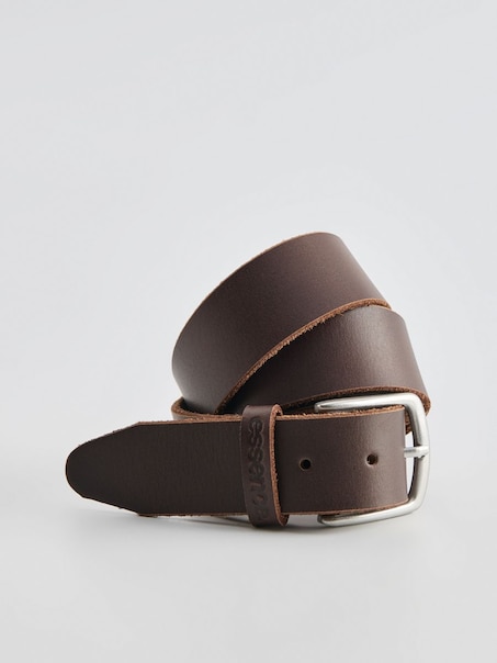 Skórzany pasek z napisem essence brązowy