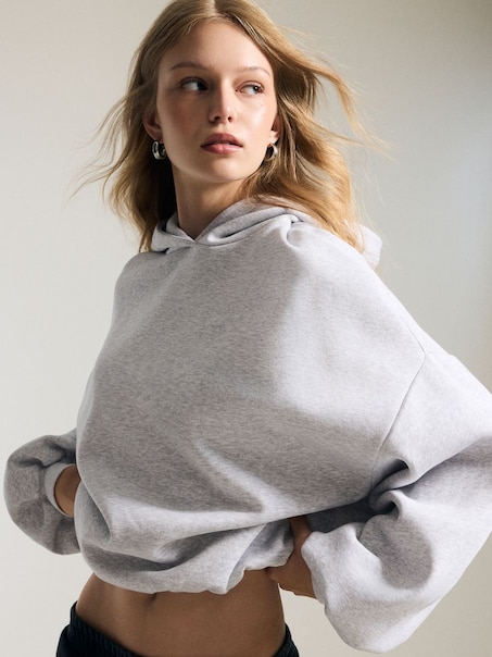 Szara luźna bluza basic z kapturem