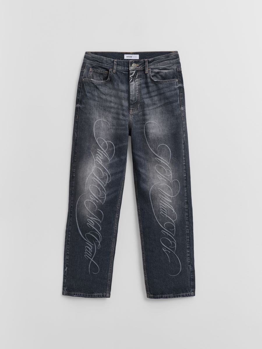 Ciemnoszare jeansy baggy fit z napisem It is what it is and it is not great - jasnoszary - HOUSE