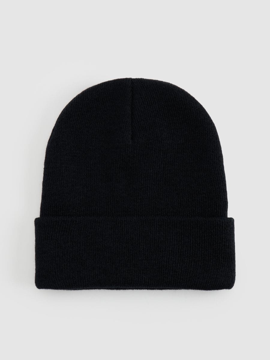 Czarna czapka beanie z wywijanym brzegiem - czarny - HOUSE