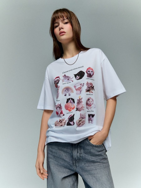 Świąteczna koszulka z motywem kotków