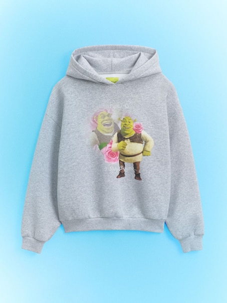 Jasnoszara bluza z kapturem i nadrukiem Shrek x Włodi4444