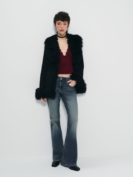 Granatowe jeansy dzwony bootcut low waist z kryształkami na kieszeniach Y2K