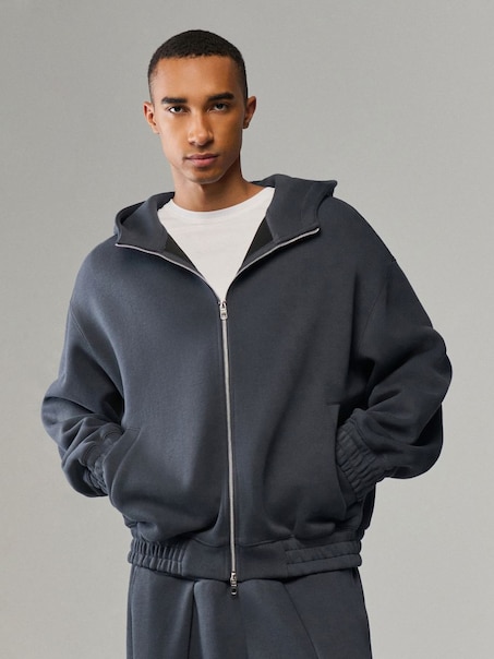 Rozpinana bluza boxy z kapturem grafitowa