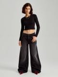 Jeansy wide leg mid waist czane - czarny - HOUSE - small1