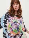 Koszulka oversize tie-dye z psychodelicznym nadrukiem - czarny - HOUSE - small3