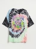 Koszulka oversize tie-dye z psychodelicznym nadrukiem - czarny - HOUSE - small1
