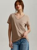 Tricou cu decolteu în V - bej - HOUSE - small1